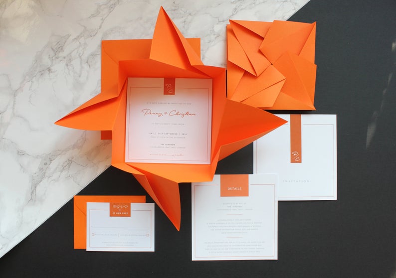 etsy wedding idea modern origami wedding invitation