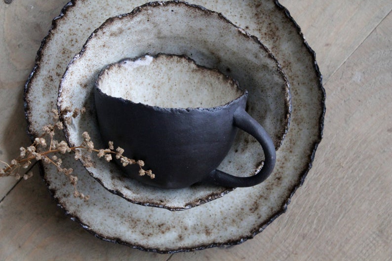 etsy gift idea: rustic black ceramic dish set