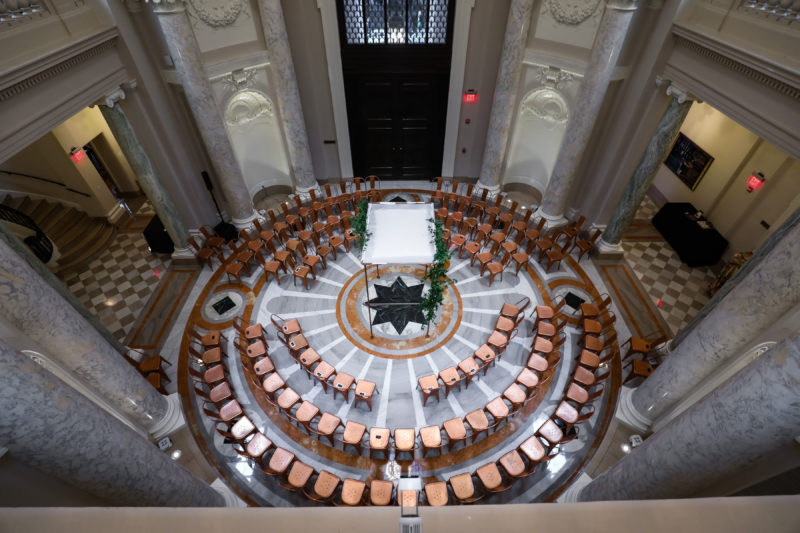 Carnegie Institution for Science Wedding – Bellwether Events – Washington DC event planner 13 copper chairs ceremony in the round chuppah