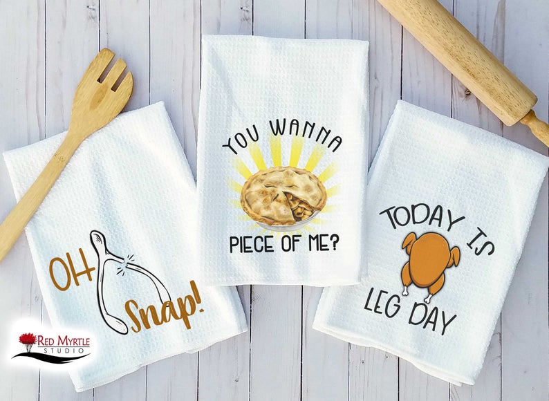 Funny Punny thanksgiving of Friendsgiving tea or kitchen towels - hostess gift or host decor