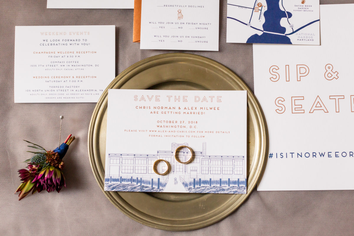 Torpedo Factory Wedding – Bellwether Events – Virginia event planner 08 copper navy stationery