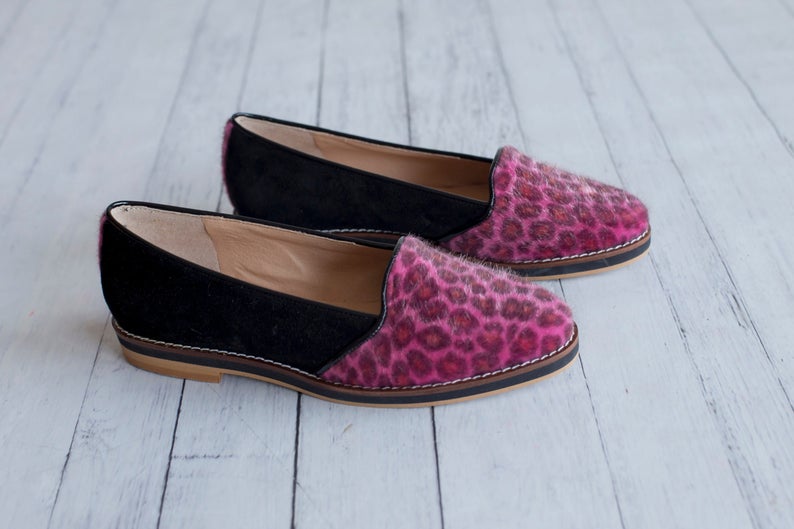 pink leopard loafer slipper shoes