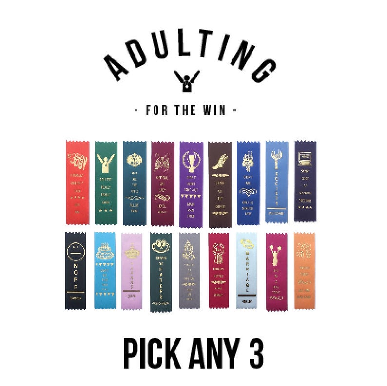 gift idea for women under $50:  funny adulting award ribbons