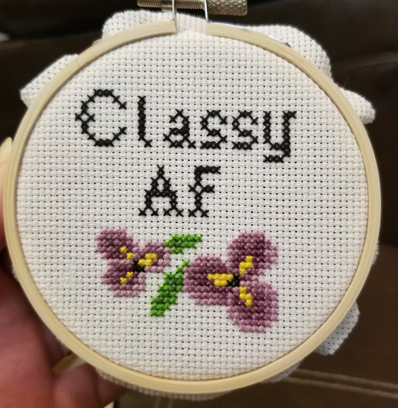 gift idea for women under $50:  sassy cross stitch classy AF