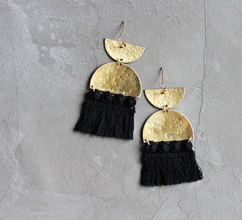 gift idea for women under $50:  gold earrings with black fringe