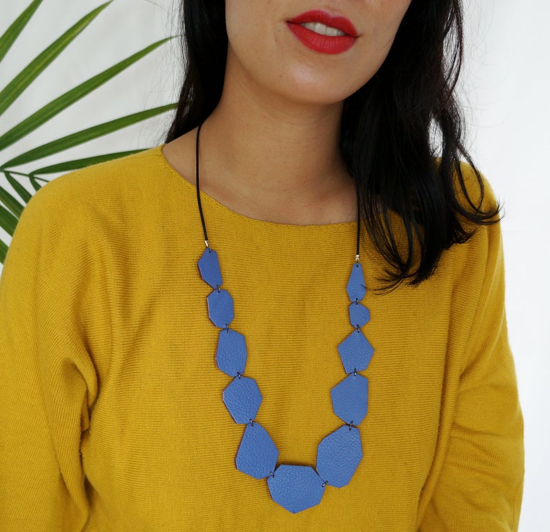 gift idea for women under $50:  blue geometric necklace