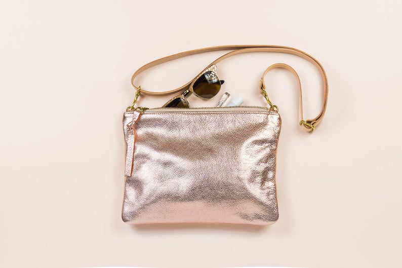 gift idea for women over $100:  metallic leather cross body purse