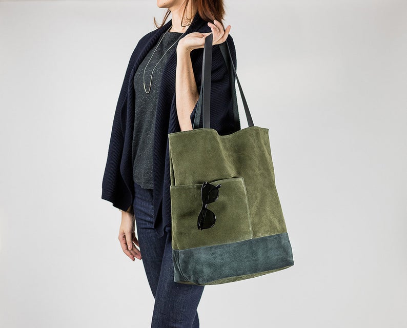 gift idea for women over $100: suede tote