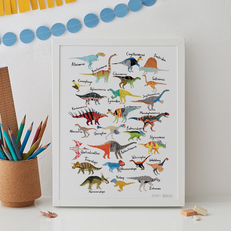 kids gift idea: dinosaur wall art print