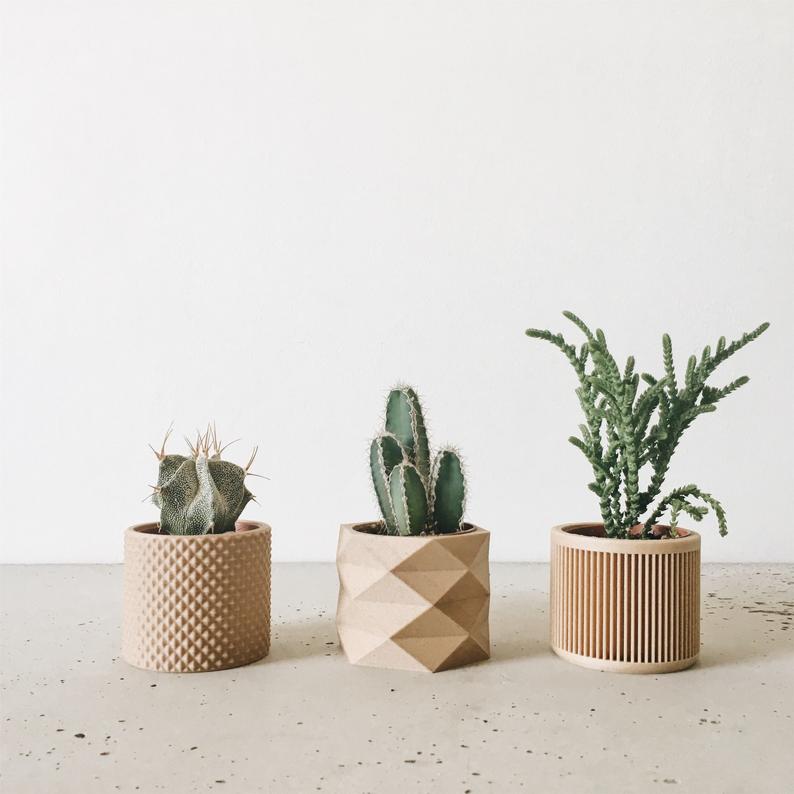 gift idea for the home -  small, modern, wooden plant pots 