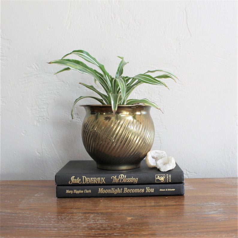 gift idea for the home -  vintage brass plant pot