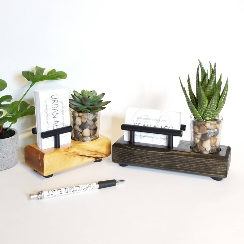 gift ideas for the desk and for coworkers - rustic business card holder