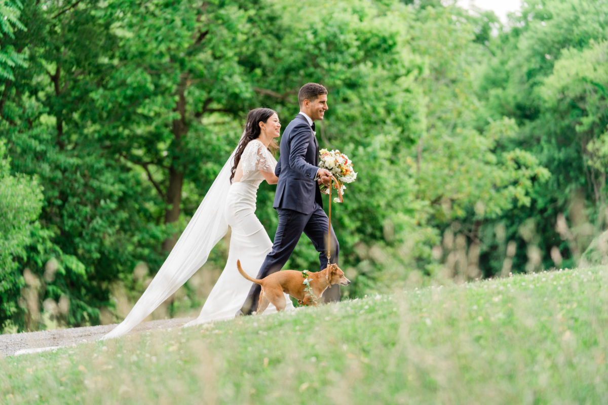 Riverside on the Potomac wedding- Bellwether Events - bride groom puppy