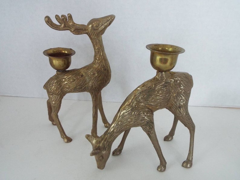 host gift idea: vintage brass reindeer candle holders