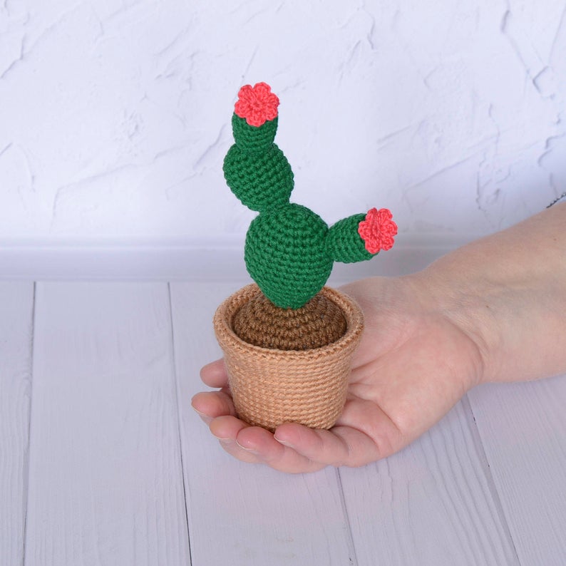 gift ideas for the desk and for coworkers - crocheted cactus plant