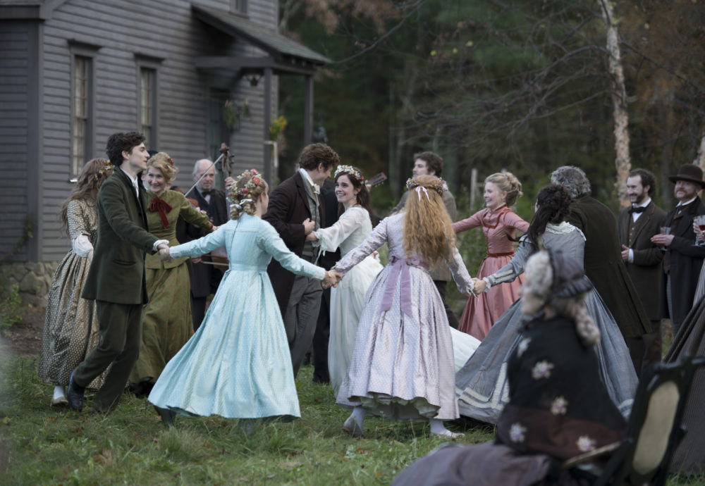 The March family and friends dance at Meg's wedding to Mr. John Brooke in Greta Gerwig's 2019 Little Women 