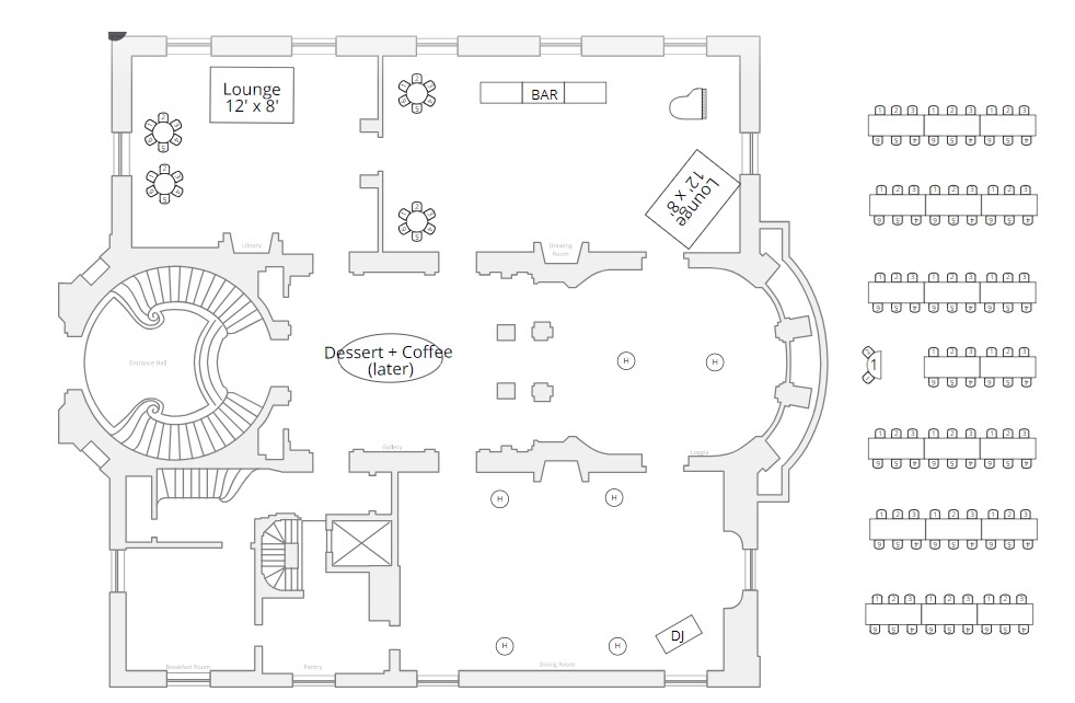 Meridian House wedding floor plan LInden Grove dinner