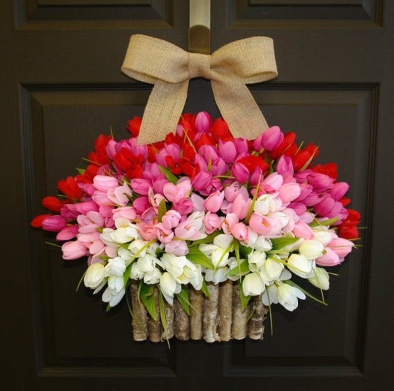 valentines decor silk tulips door hanging