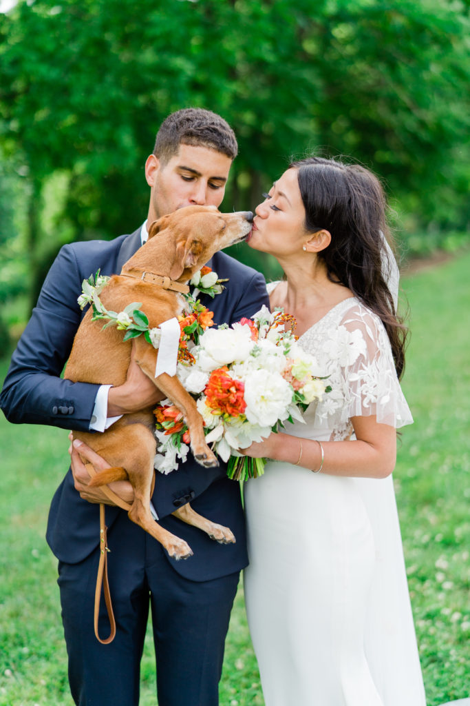 Riverside on the Potomac wedding - flower girl pup - bride and groom 