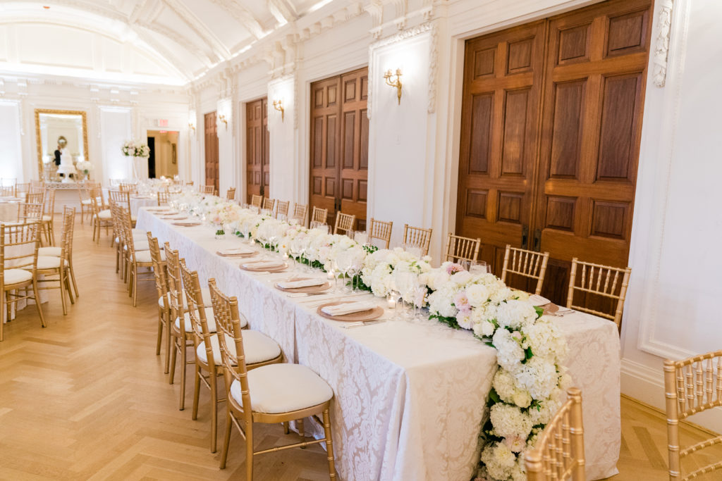 DAR wedding DC dinner reception head table solid floral garland