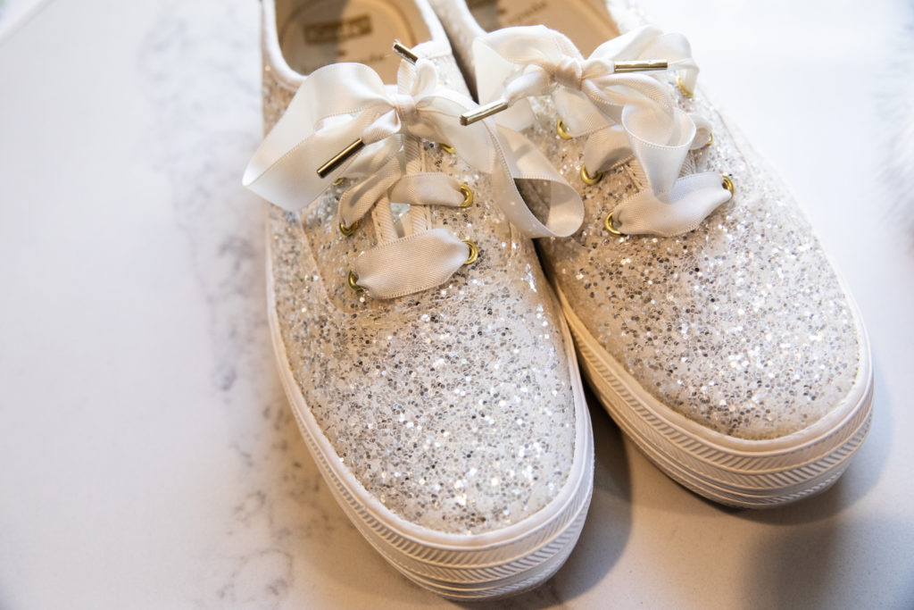 real wedding shoes - silver glitter keds bridal sandals