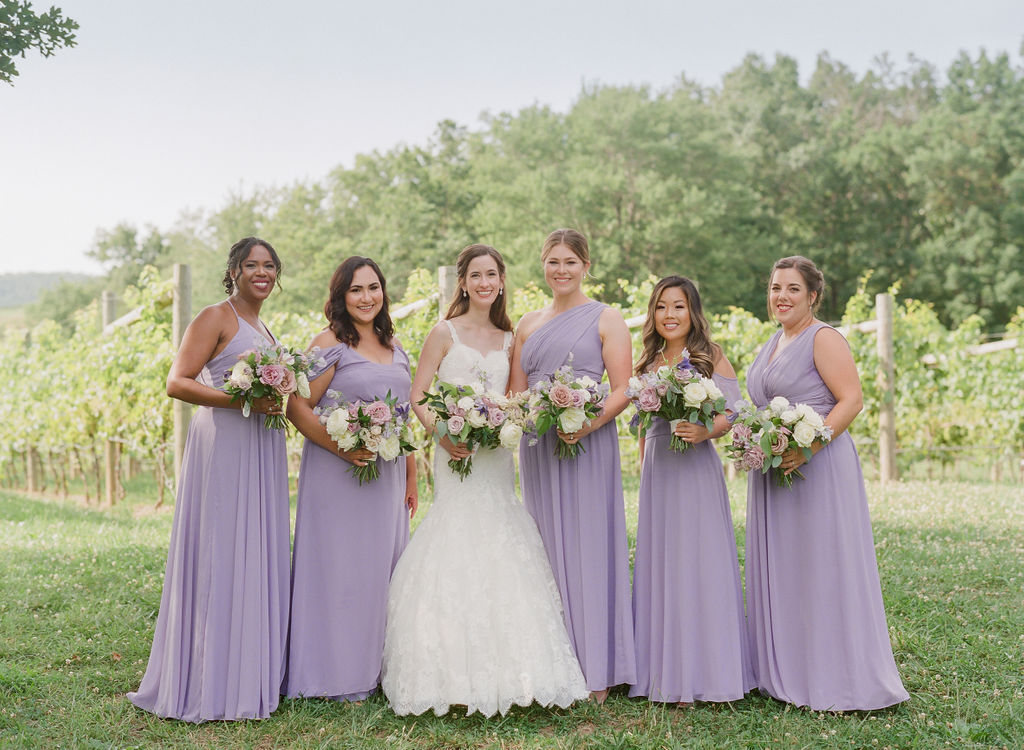 lavender bridesmaid gowns - Veritas Vineyards wedding