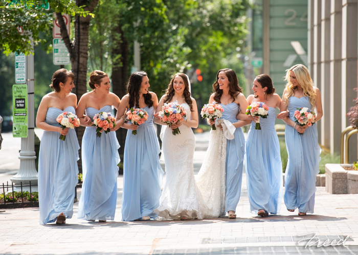 pale blue bridesmaid gowns - Washington DC wedding - Fairmont Hotel 