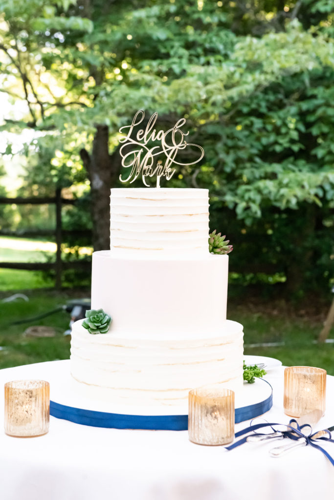white buttercream wedding cake with succulents