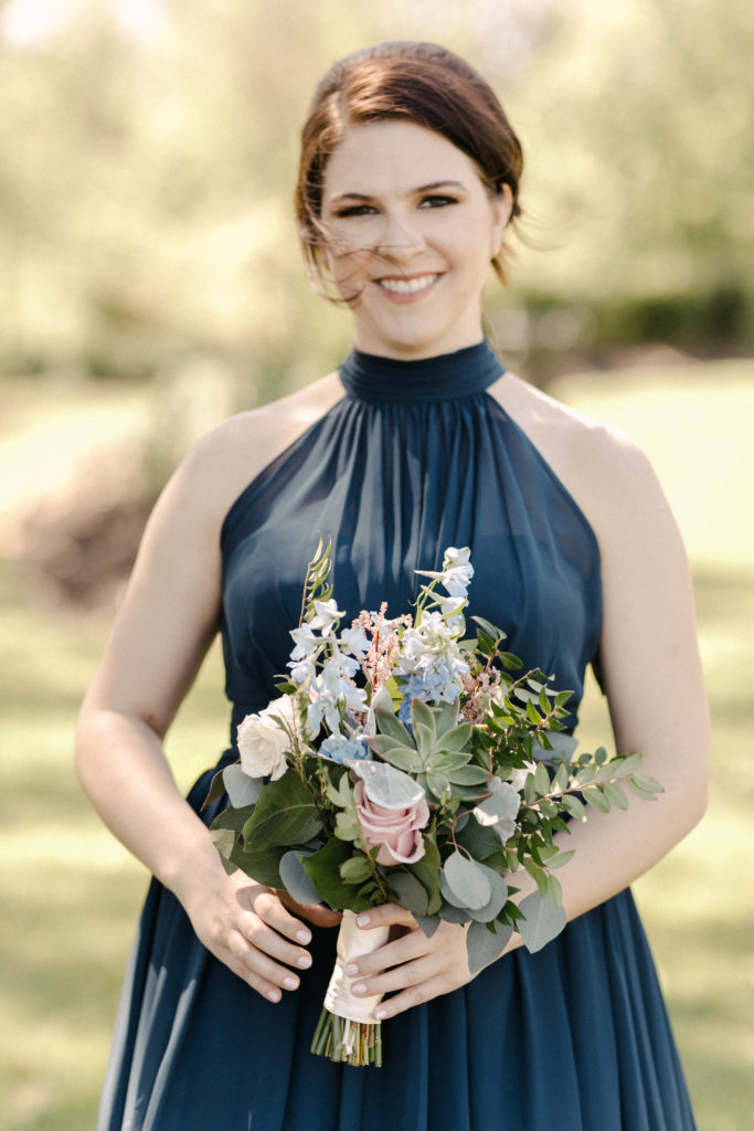 Riverside on the Potomac wedding bridesmaid bouquet white with blue 