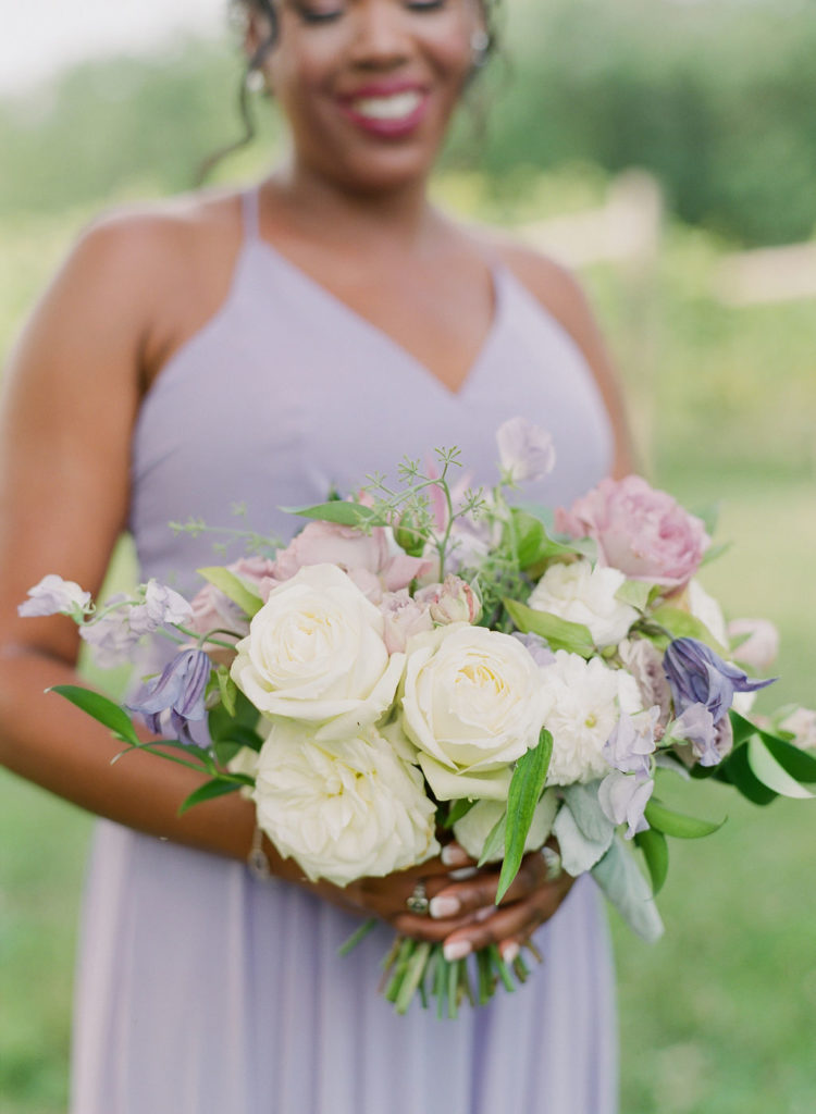 Veritas Vineyards wedding bridesmaid bouquet white with lavender Charlottesville VA