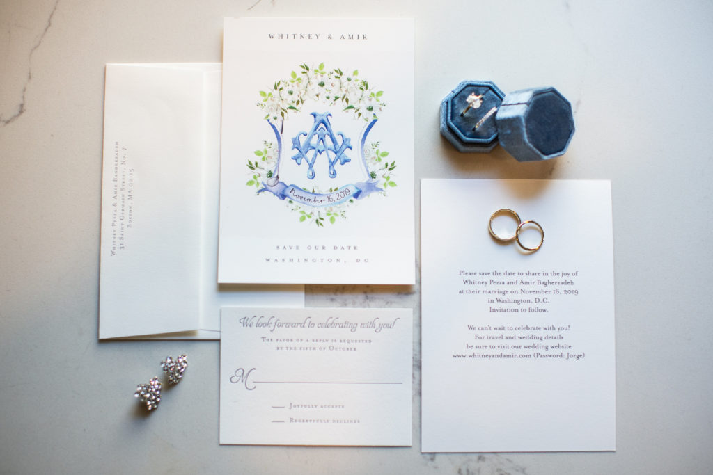 custom watercolor crest wedding invitation 