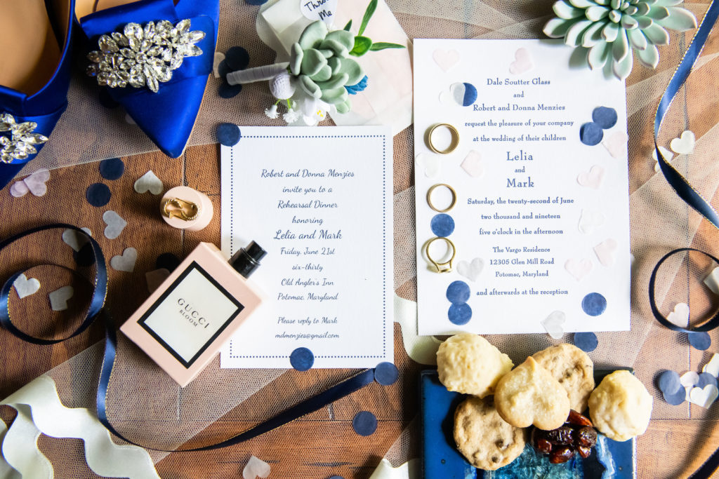 traditional blue and white wedding invitation