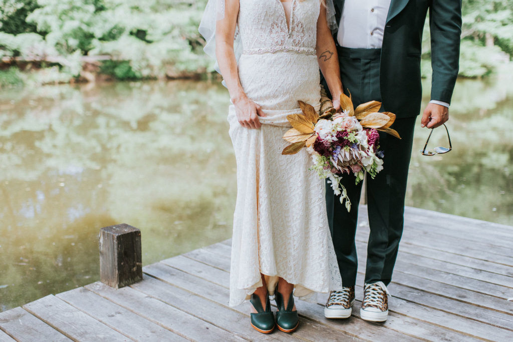 bride and groom real wedding shoes - funky and boho