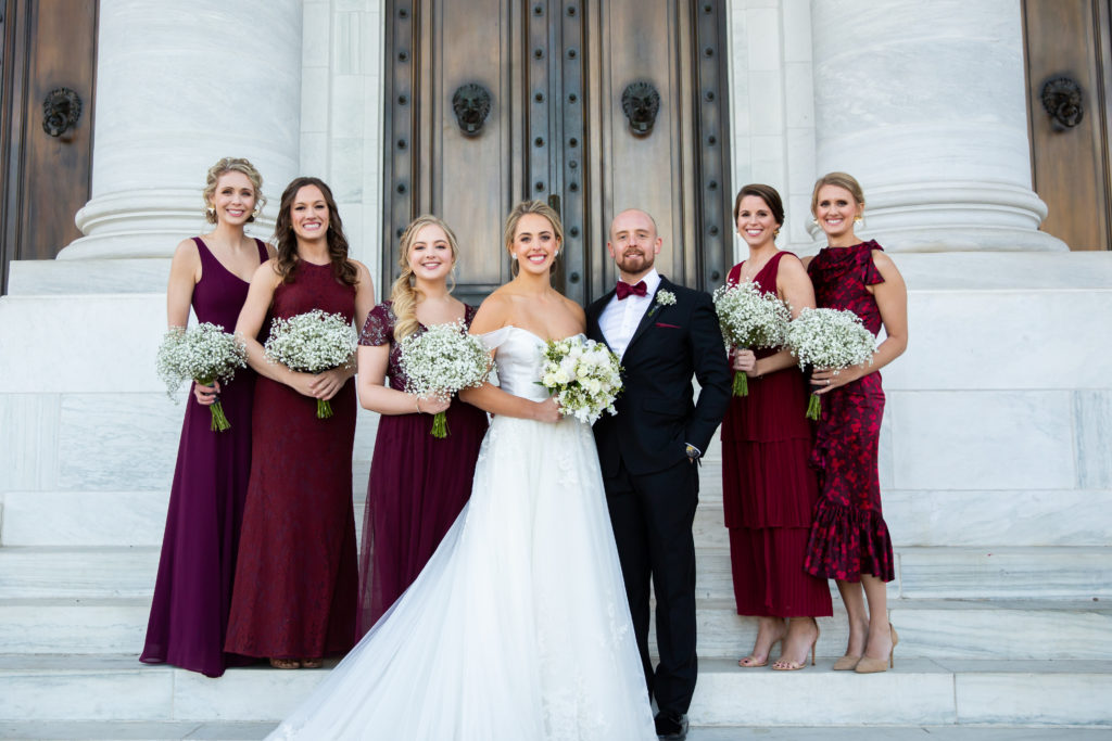 mismatched burgundy bridesmaid dresses - DAR Washington DC wedding 