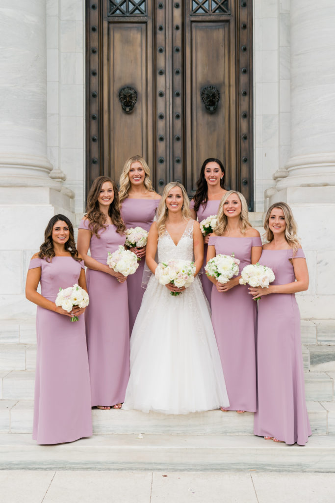 dusty lavender bridesmaid gowns - Washington DC DAR wedding