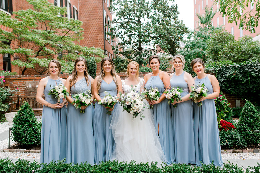 pale blue bridesmaid gowns - Decatur House wedding - Washington DC