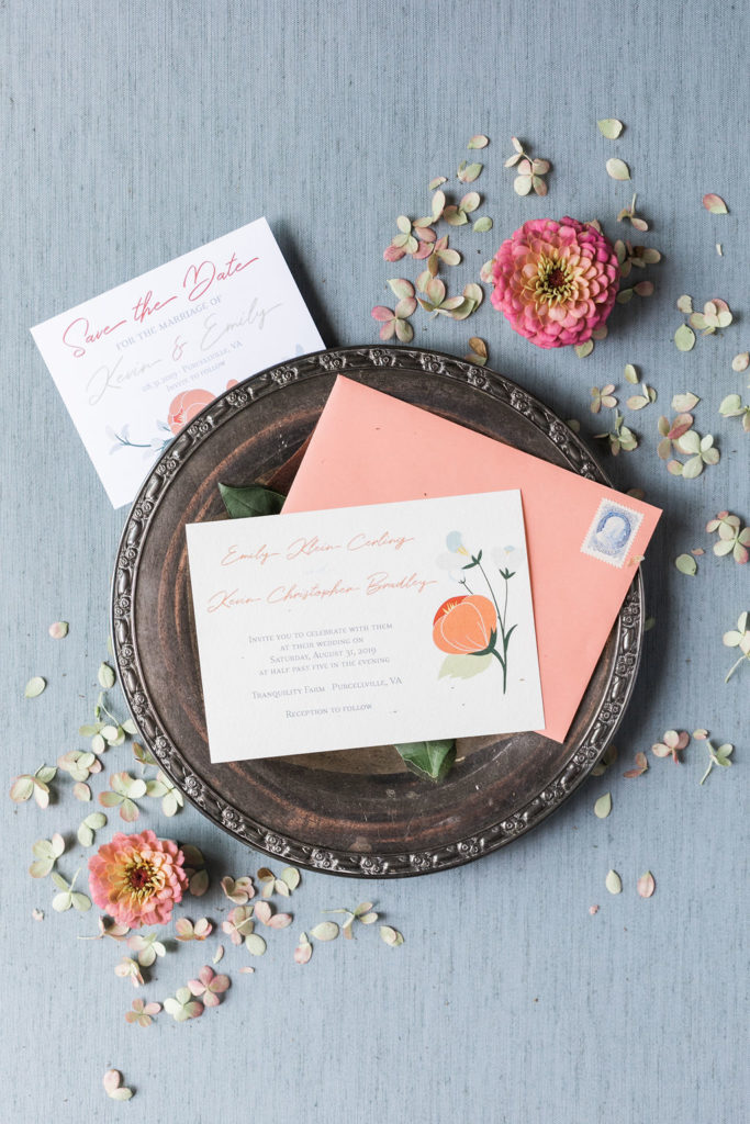custom peach floral wedding invitation