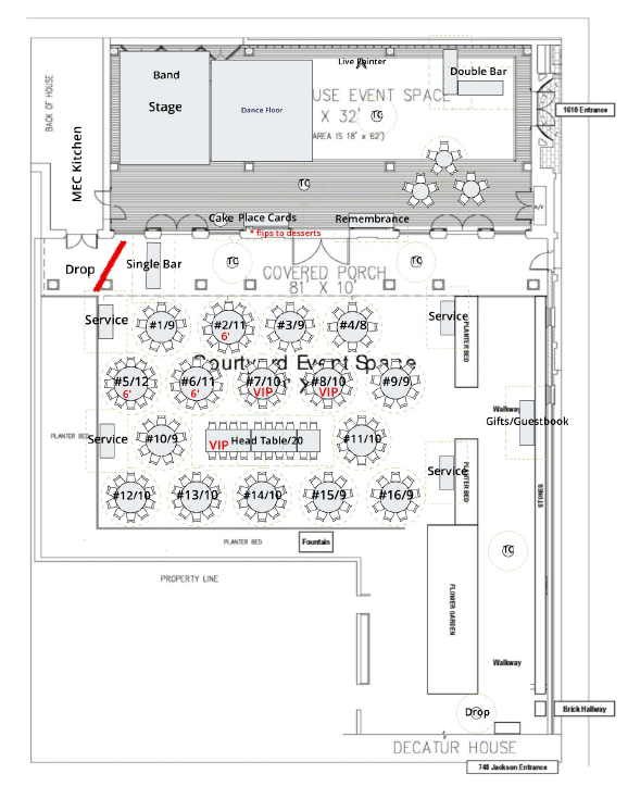 Decatur House wedding reception floor plan coordinated by Bellwether Events 