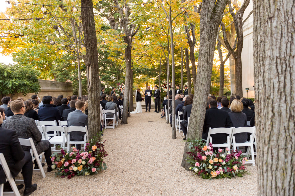 Meridian House dc wedding ceremony in the Linden Grove - late fall wedding