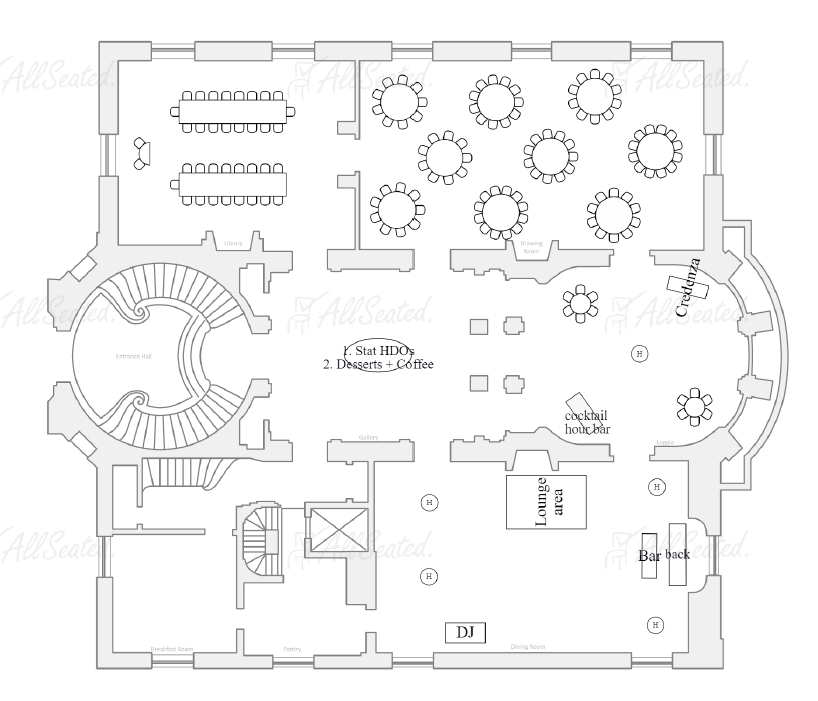 Meridian House DC wedding reception floor plan 115 guests planned by Bellwether Events