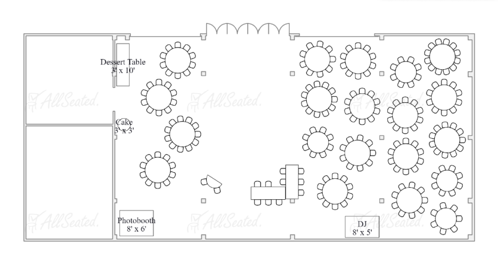 Riverside on the Potomac wedding reception Floor Plan for 200 guests coordinated by Bellwether Events