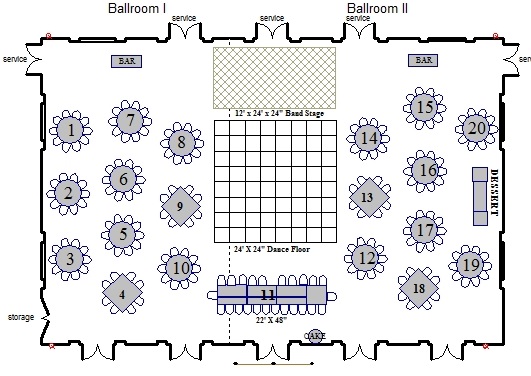 Fairmont Hotel wedding reception floor plan - coordinated by Bellwether Events