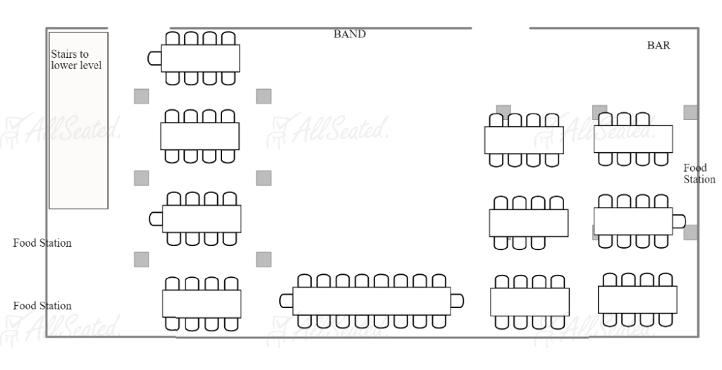 Tranquility Farm wedding reception floor plan for 100 guests with all farm tables - planned by Bellwether Events