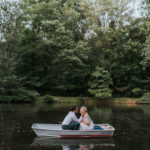 Virginia home wedding photo pond boat couple