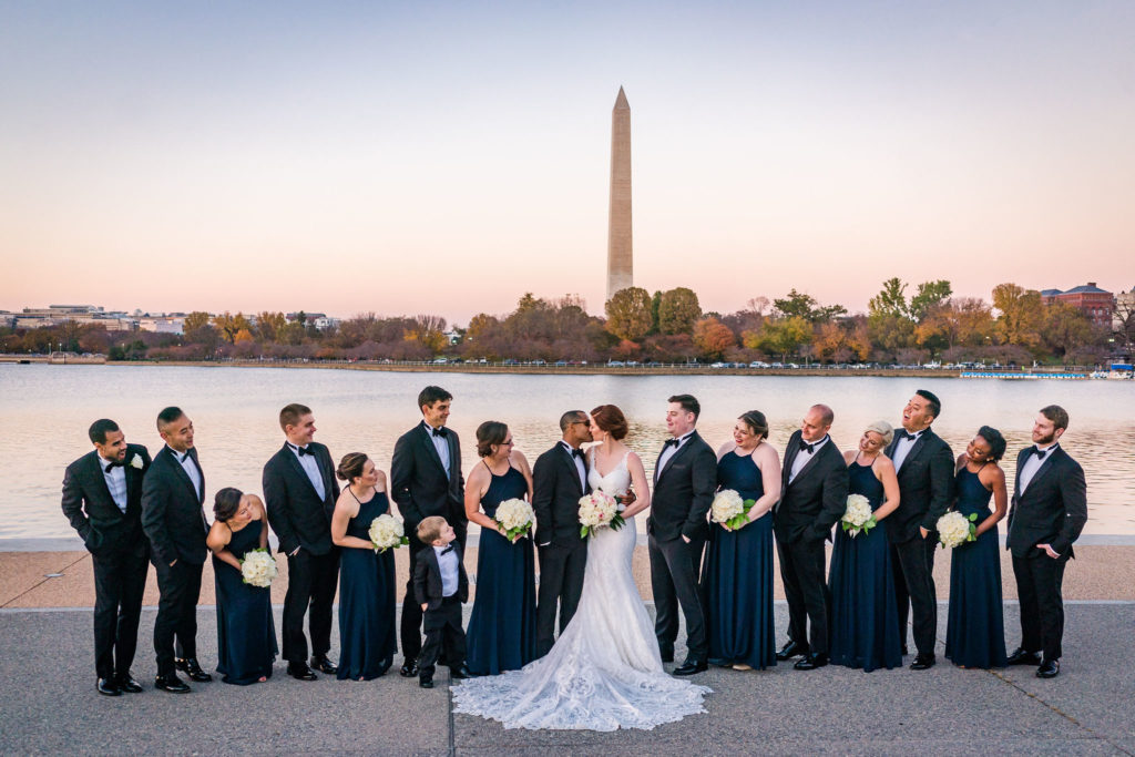Washington DC monument wedding party bride groom portrait