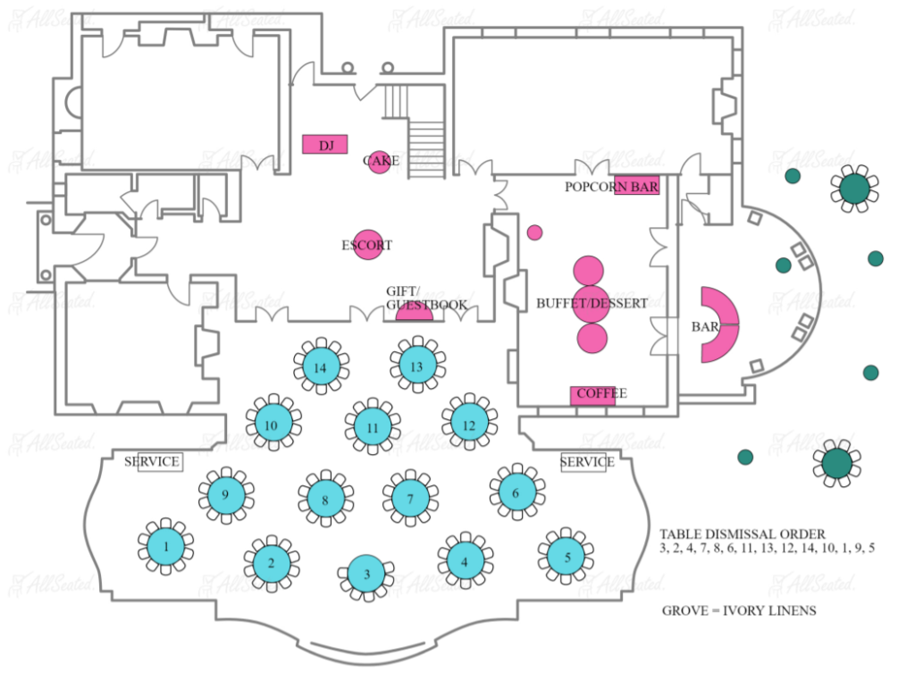 Woodend Sanctuary wedding reception floor plan for 120 guests