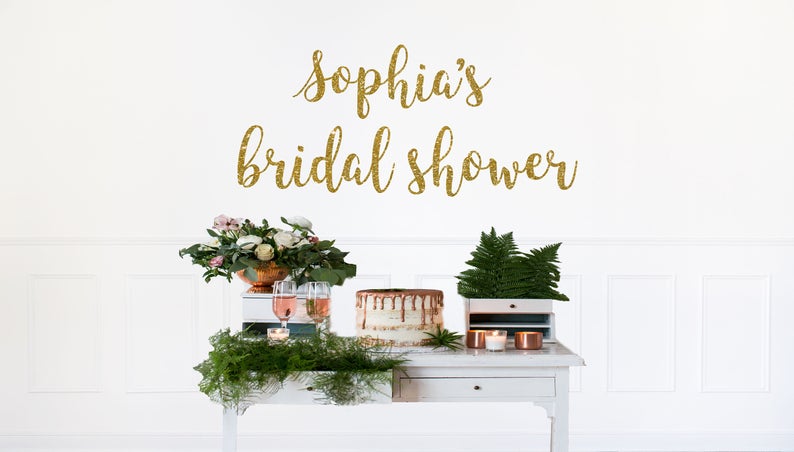 how to plan a virtual bridal shower - custom gold glitter banner