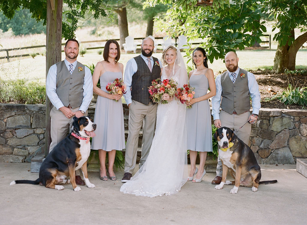 Tranquility Farm wedding group portrait dogs