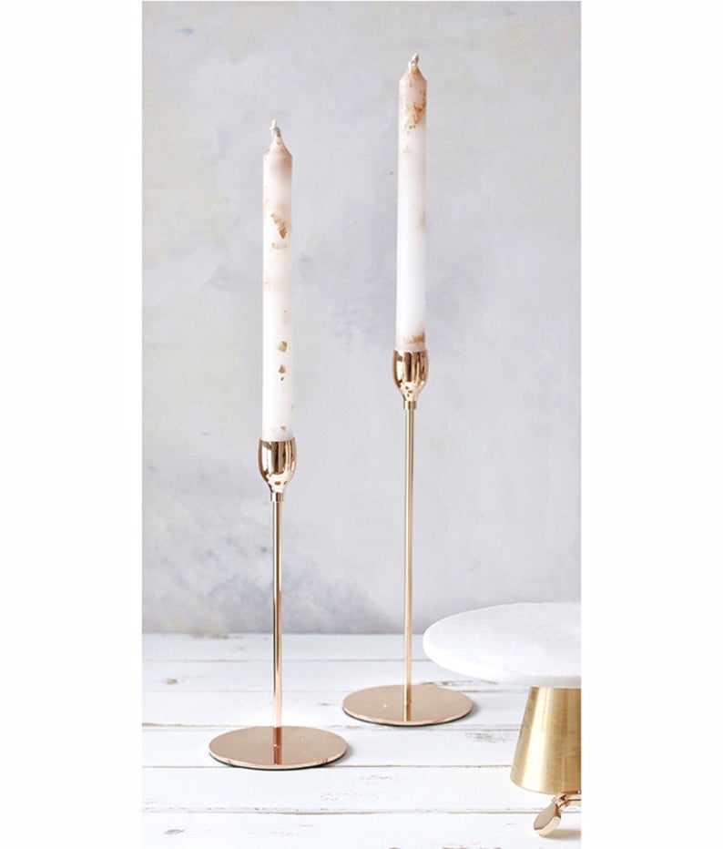 gold foil taper candles - romantic dinner ideas - home proposal ideas 