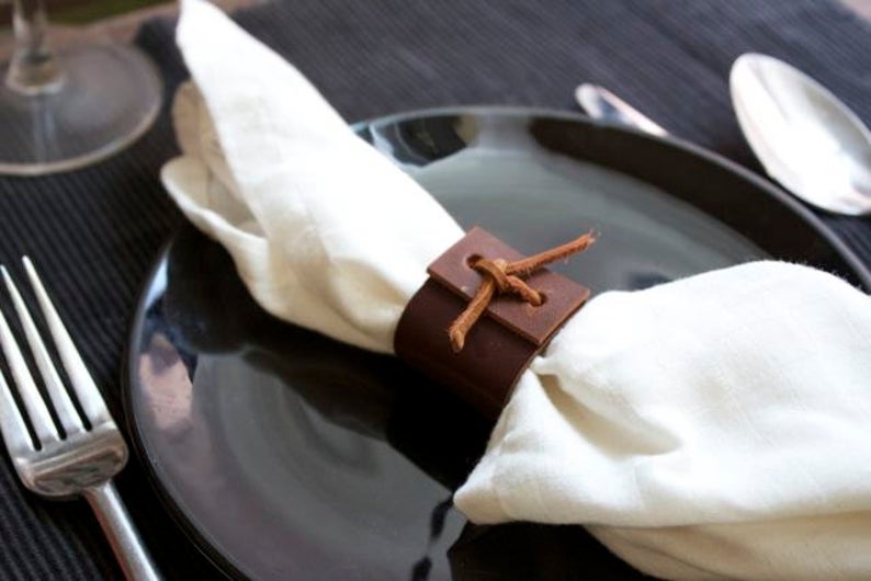 leather napkin rings - romantic dinner ideas details  - home proposal ideas 